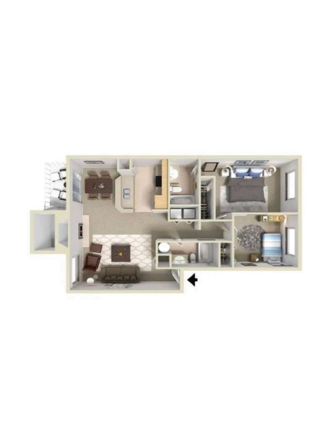 Floor plan for 2 beds, 2 baths, 920 sqft